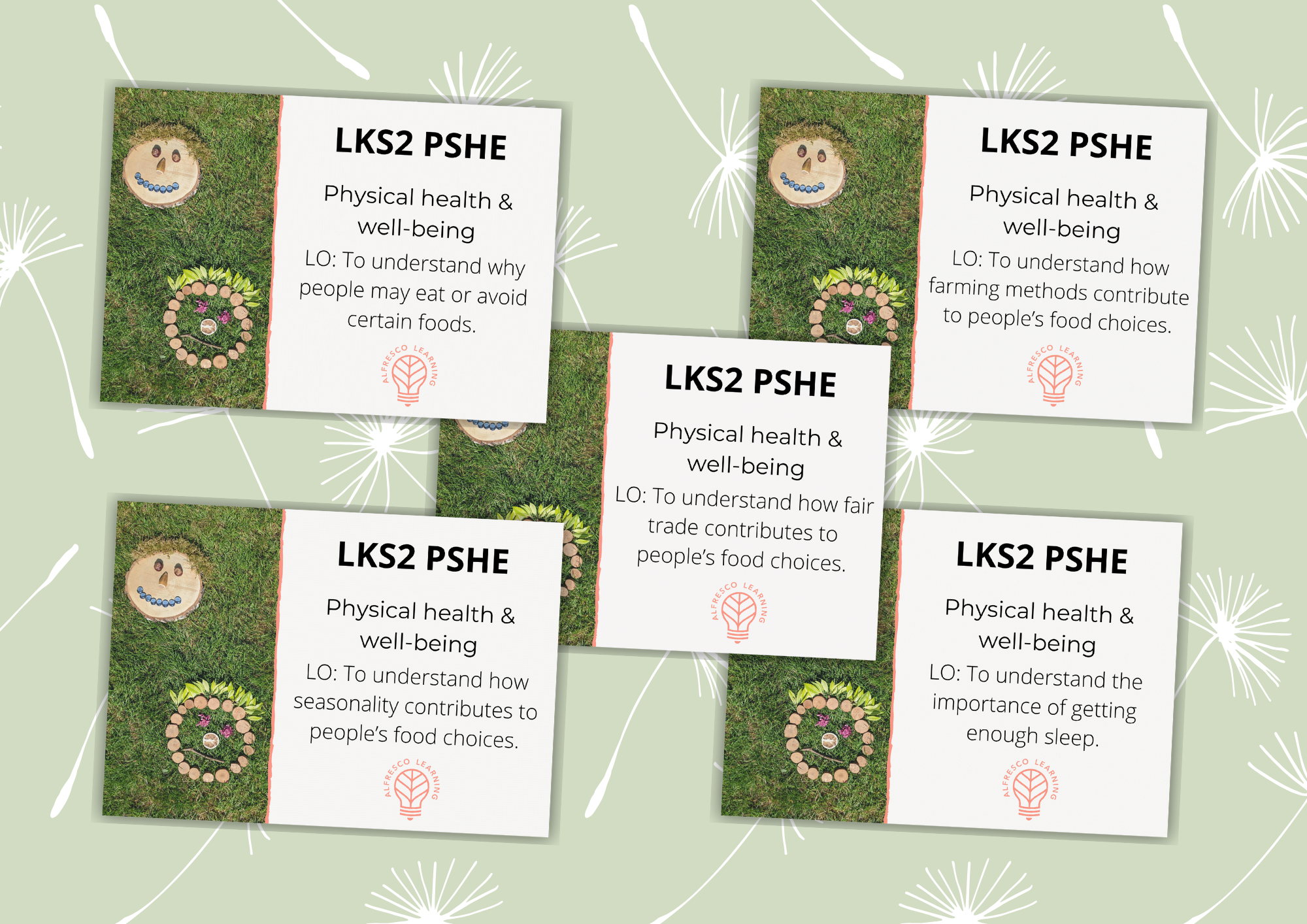 5 cover images of a LKS2 Health & Wellbeing unit of outdoor lesson planning