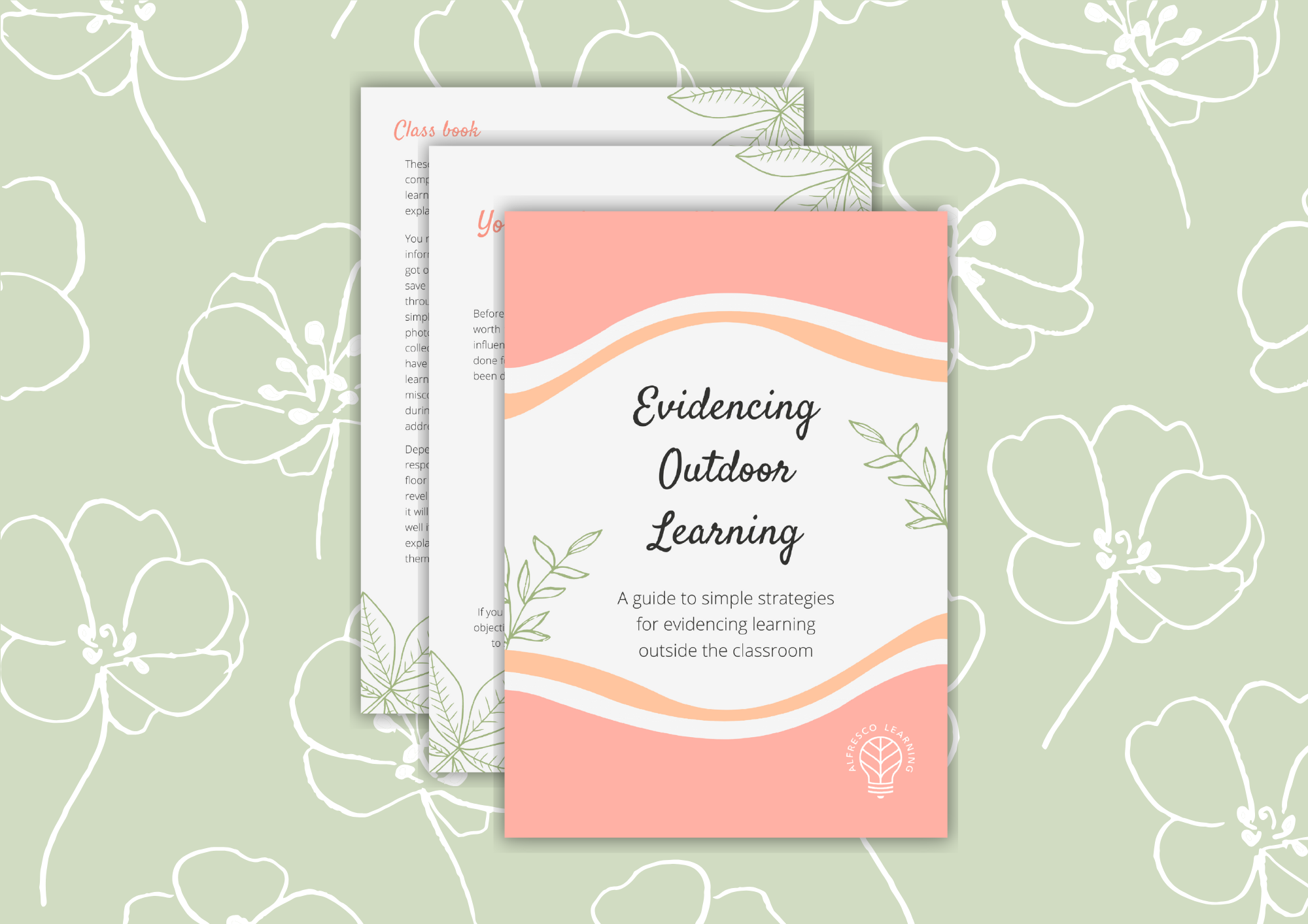 Image showing front cover and a couple of inside pages from a guide for teachers on evidencing outdoor learning