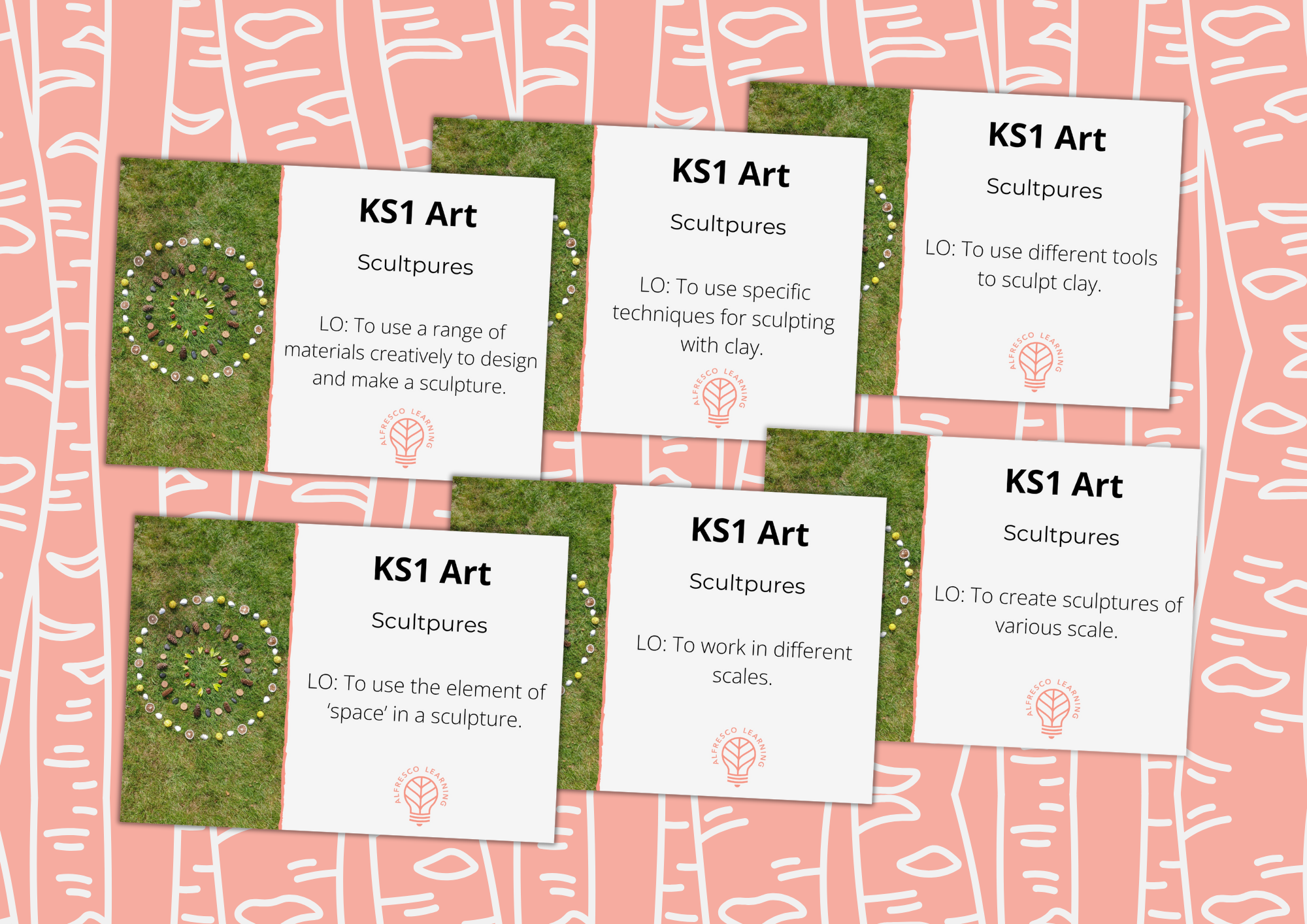Image showing front covers for a collection of six outdoor lesson plans on KS1 sculptures