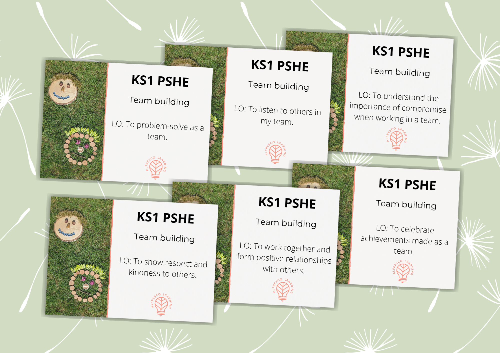 Six front covers from lesson plans for an outdoor unit of KS1 team building activities