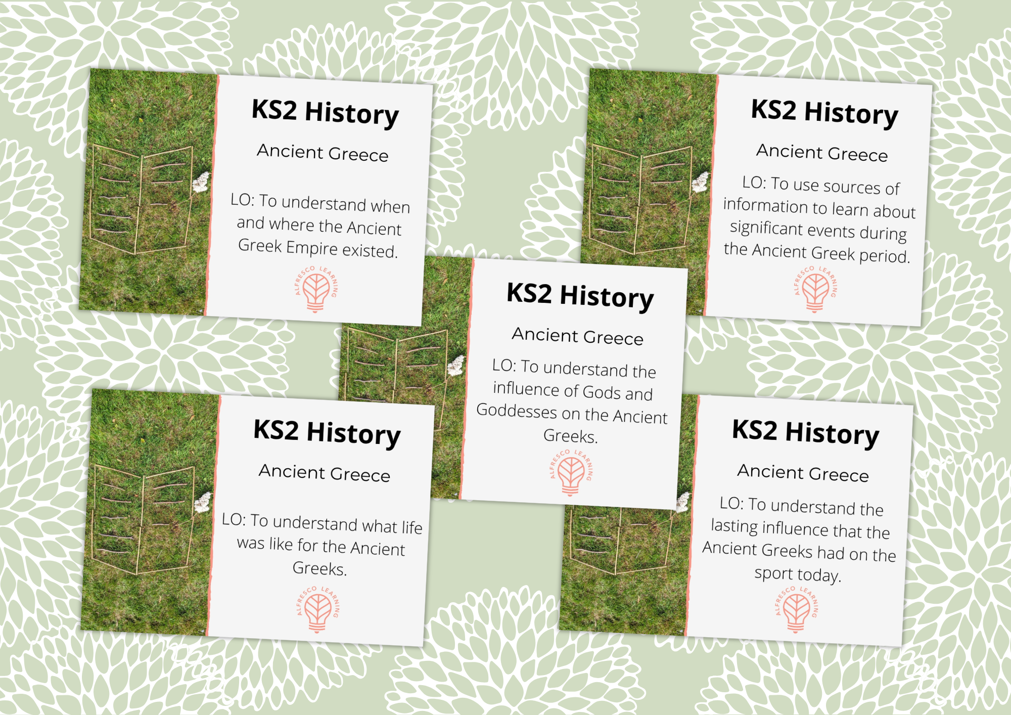 Five cover images to show a unit of outdoor lessons on Ancient Greece for ks2