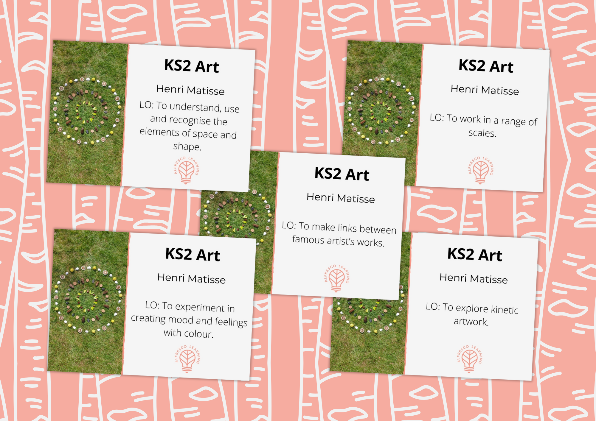 5 front cover pages from an outdoor unit of lessons on Henri Matisse