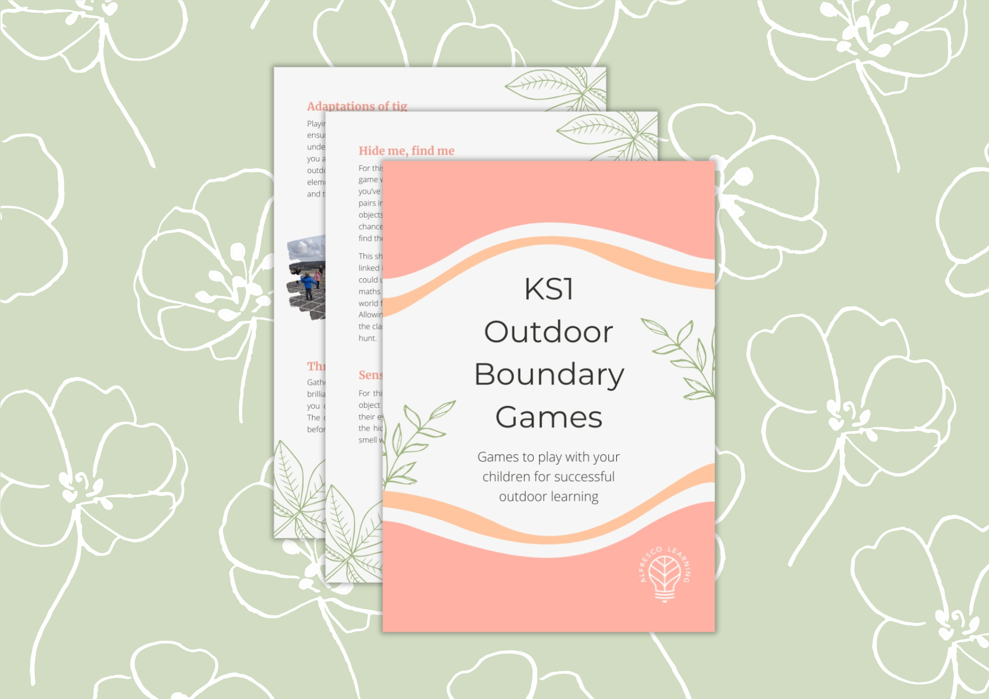Cover image for an activity pack filled with boundary games for key stage one children, including the front page and two inside pages