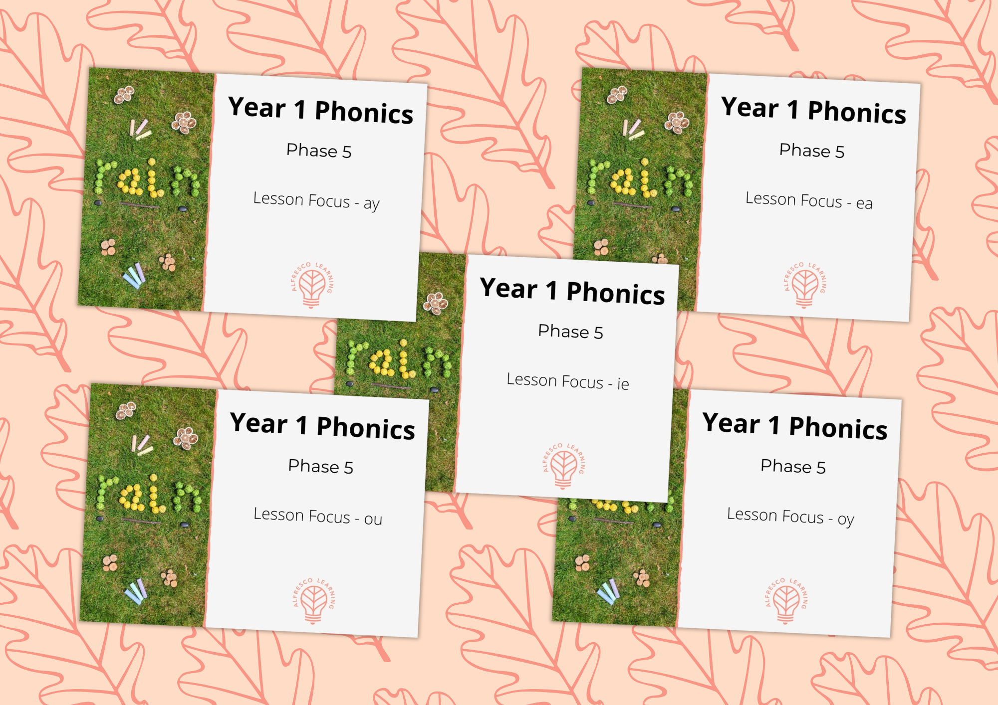 Outdoor lesson plans for teaching Phase 5 phonics - ay, ou, ie, ea, oy