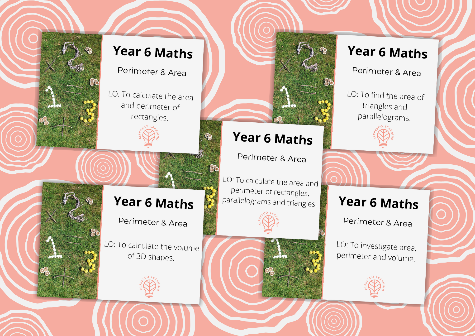 Cover images for an outdoor unit of lesson plans covering Year 6 perimeter and area objectives