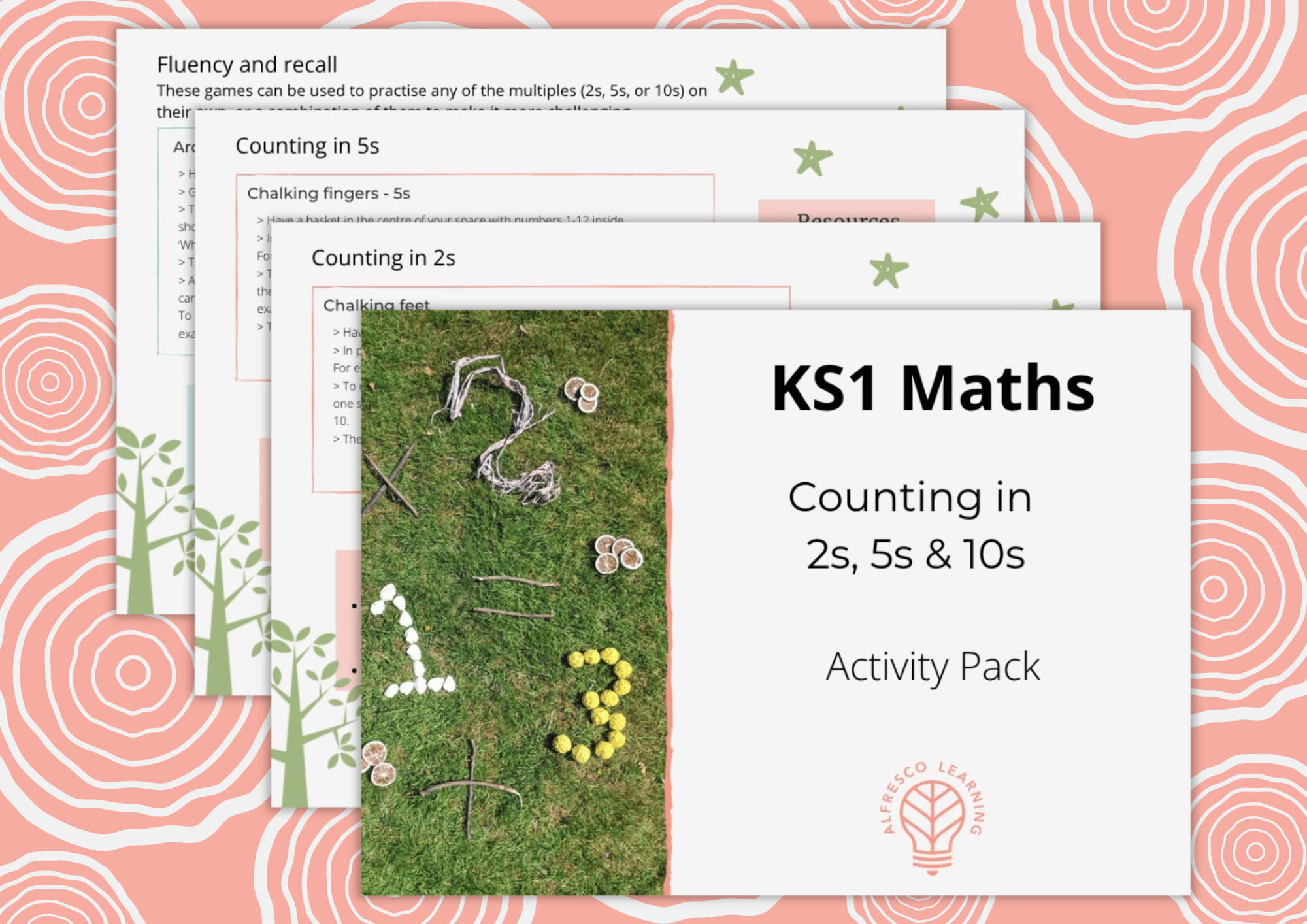 Planning cover image showing pages from a counting activity pack for ks1