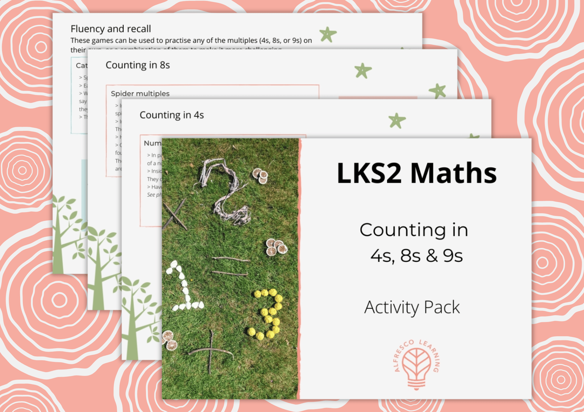 Cover image showing pages from a lks2 counting activity pack
