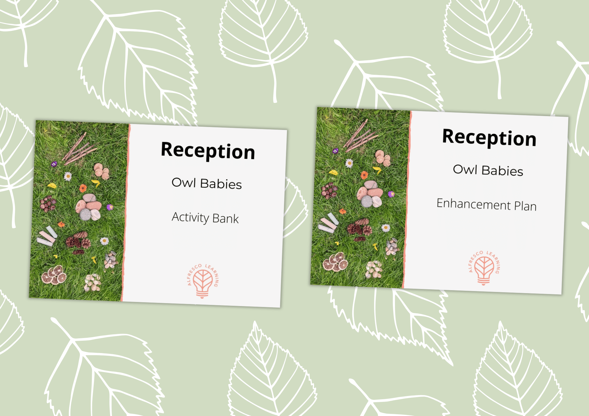 Two images showcasing an activity bank and enhancement plan for planning on owl babies