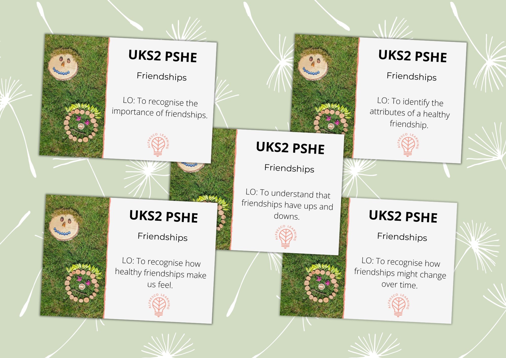 5 cover images for a unit of outdoor pshe planning on UKS2 friendships