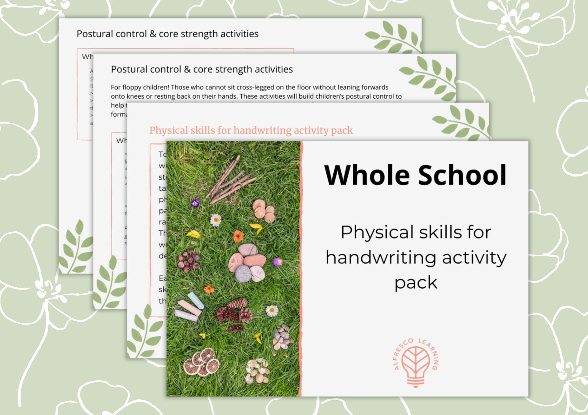 4 cover pages for a physical skills for handwriting outdoor activity pack