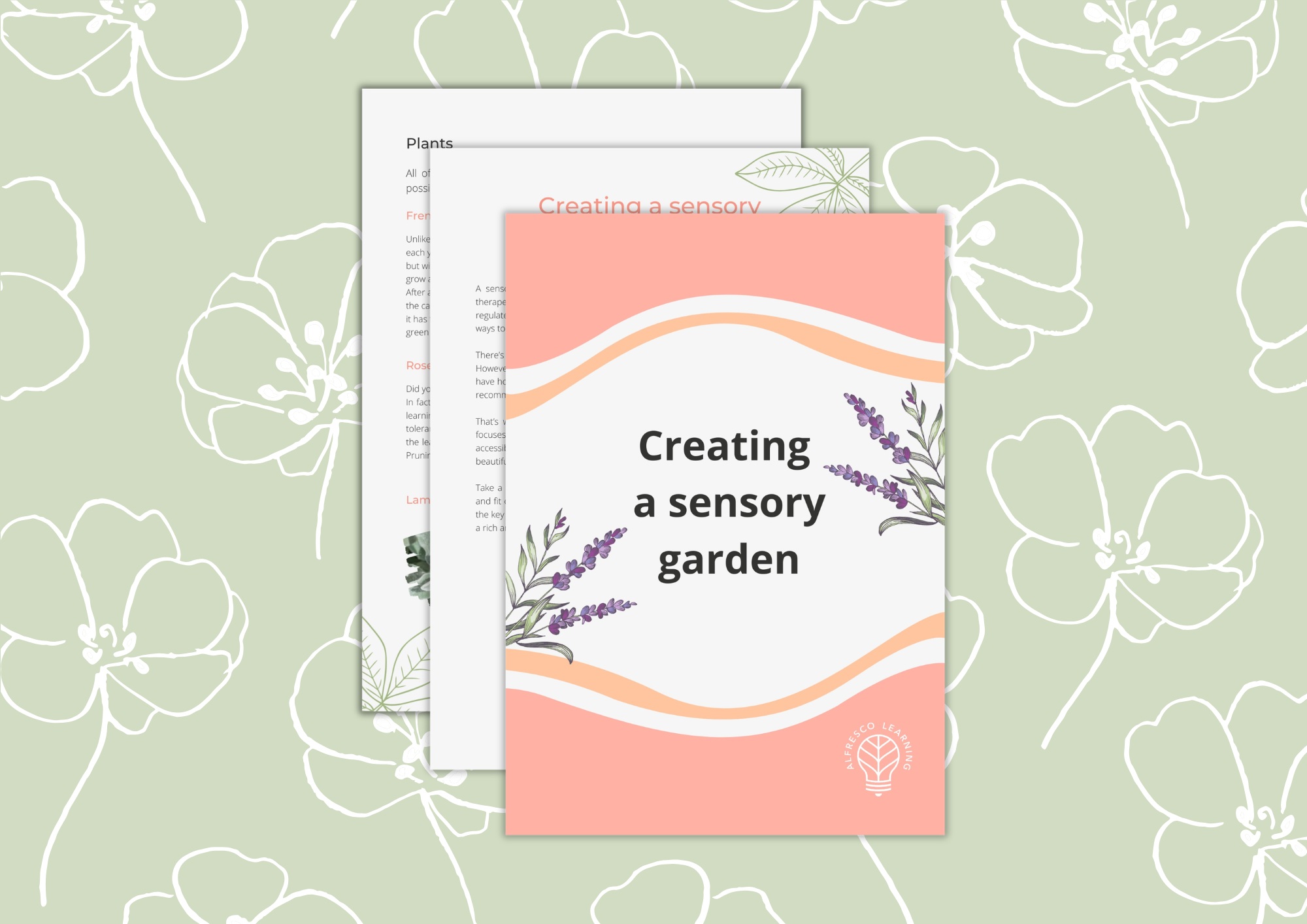 cover images to showcase pages from a sensory garden guide for teachers