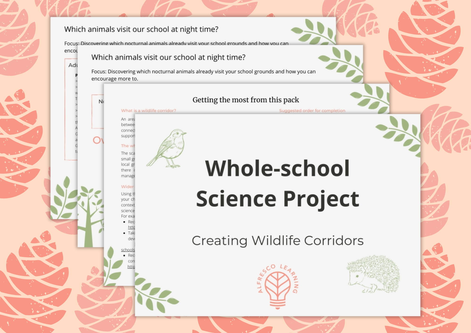 cover image showing pages from a whole-school wildlife corridors pack