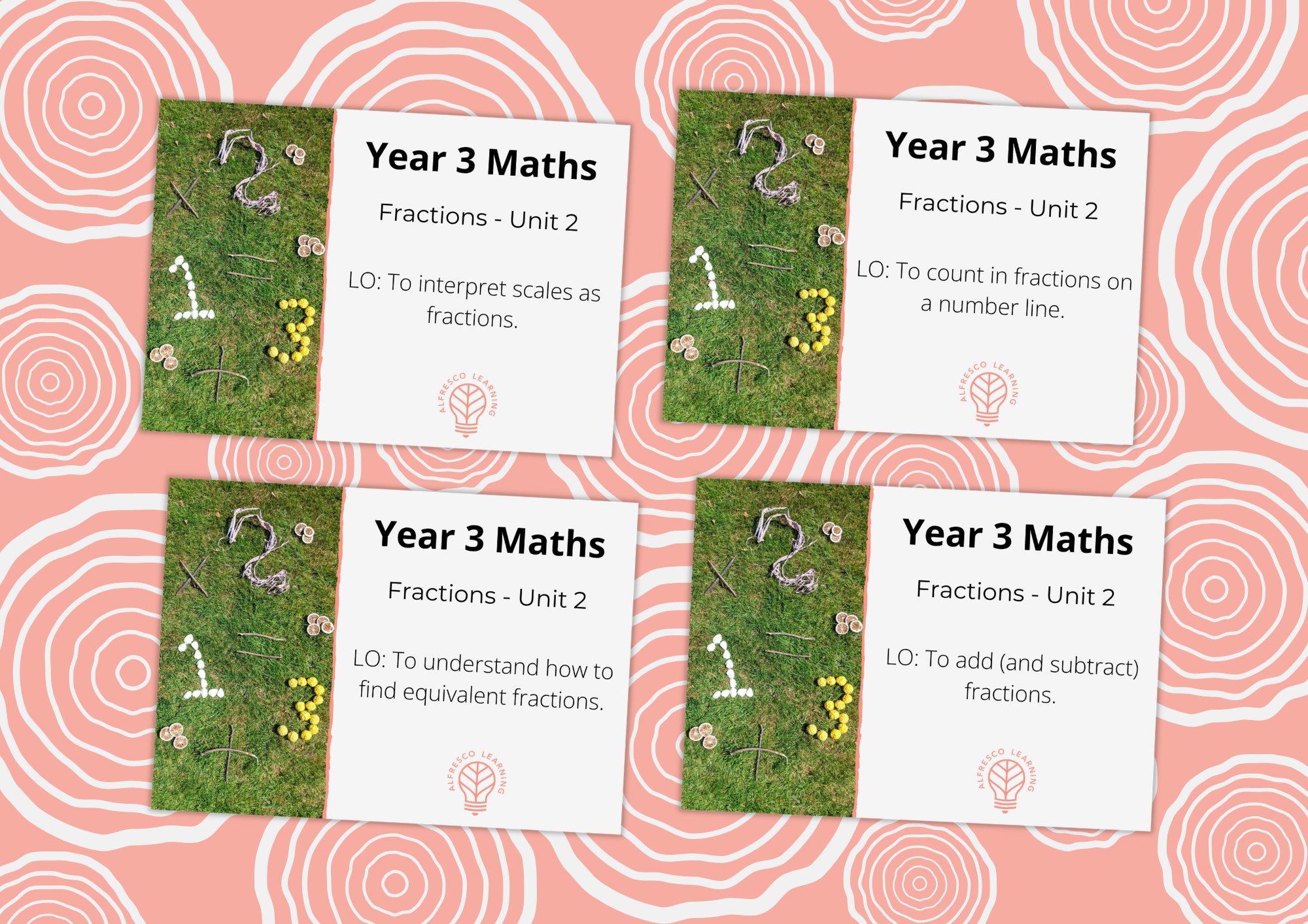Cover image showing 4 lessons to teach Year 3 fractions objectives