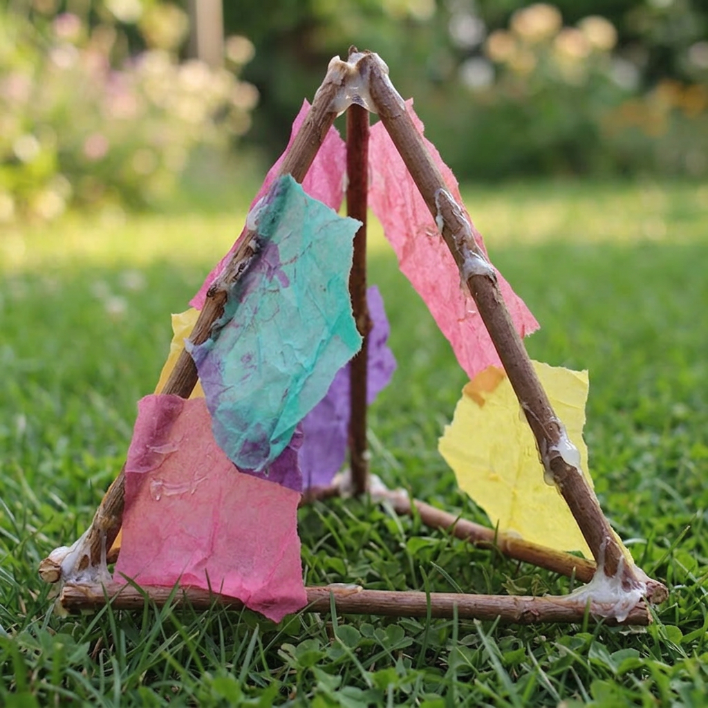 Lantern made of paper and sticks, sat on grass