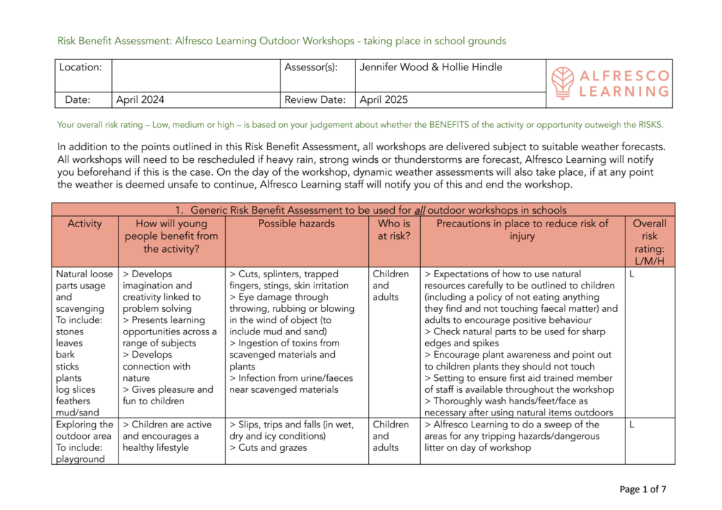 An example of a risk benefit assessment for using natural loose parts