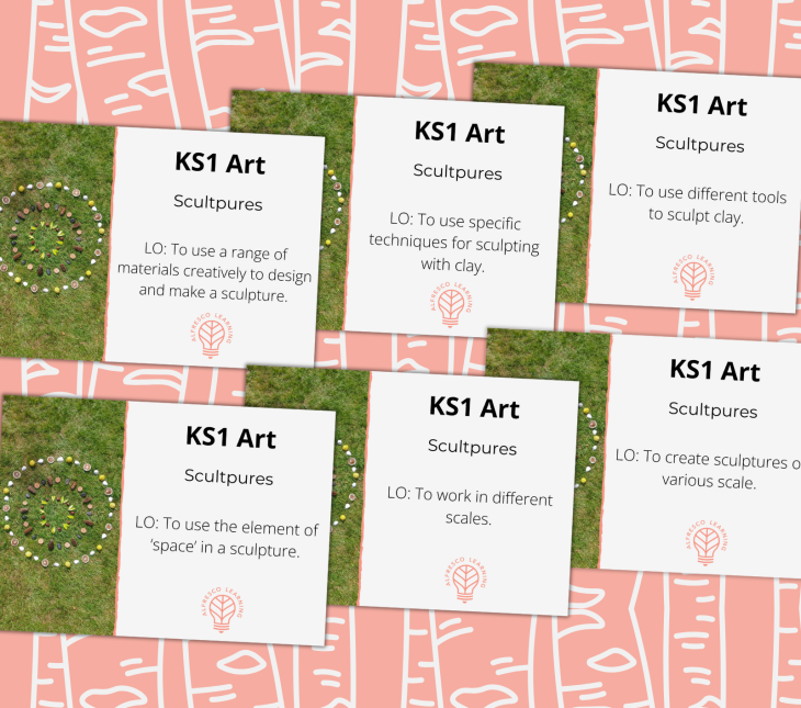 Image showing front covers for a collection of six outdoor lesson plans on KS1 sculptures