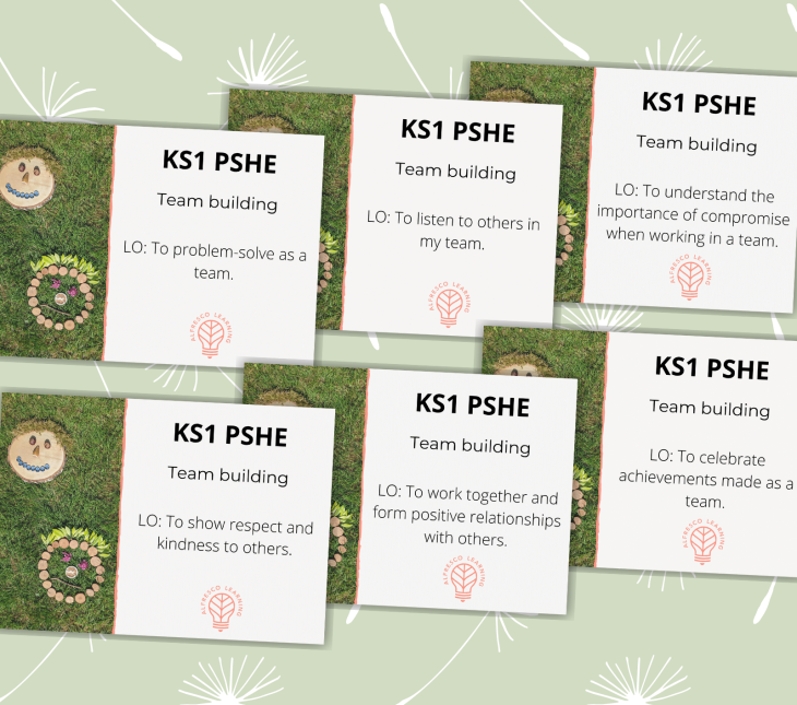 Six front covers from lesson plans for an outdoor unit of KS1 team building activities