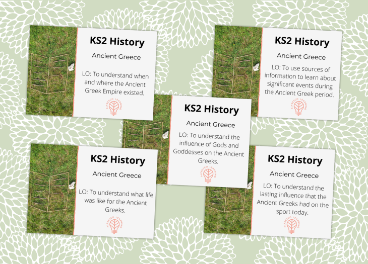 Five cover images to show a unit of outdoor lessons on Ancient Greece for ks2