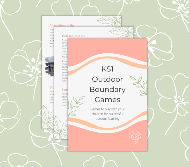 Cover image for an activity pack filled with boundary games for key stage one children, including the front page and two inside pages