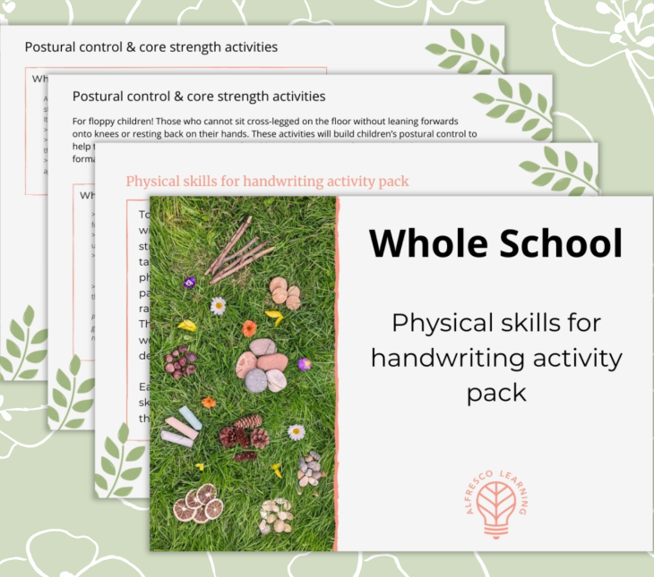 4 cover pages for a physical skills for handwriting outdoor activity pack