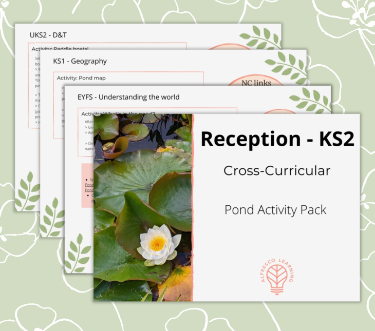 Four pages, including front cover taken from an activity pack for ponds