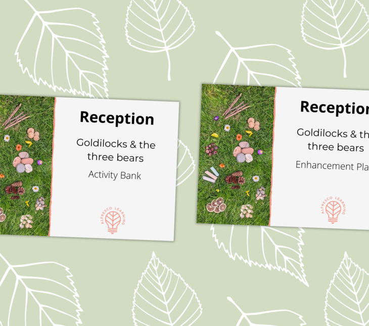 An enhancement plan front cover and an activity bank front cover for the topic of goldilocks and the three bears