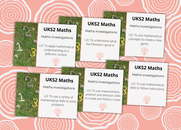 6 front covers of outdoor lesson plans from a unit based on UKS2 maths investigations