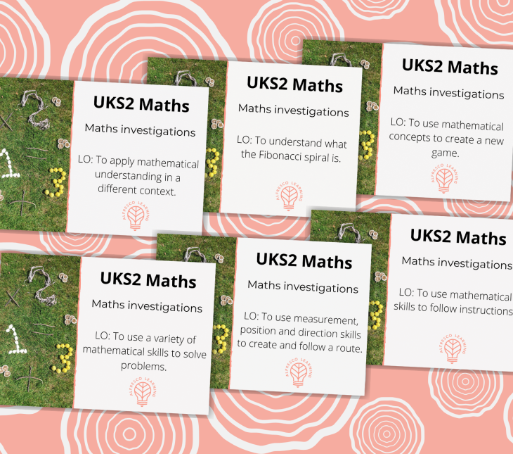 6 front covers of outdoor lesson plans from a unit based on UKS2 maths investigations