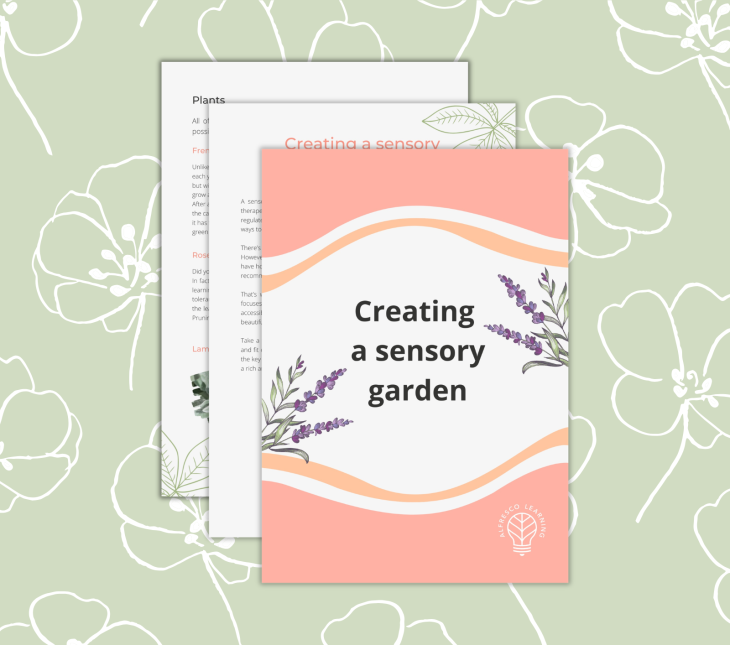 cover images to showcase pages from a sensory garden guide for teachers
