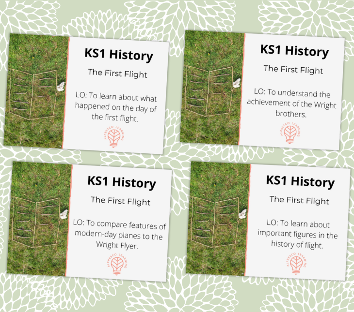 four front covers from lesson plans in a KS1 unit about the first flight
