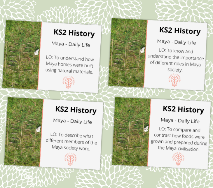 4 covers of lesson plans that focus on Maya civilisation - daily life